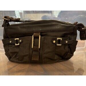 FURLA Shoulder Bag Nylon With Leather Accents Brown Good Used Condition